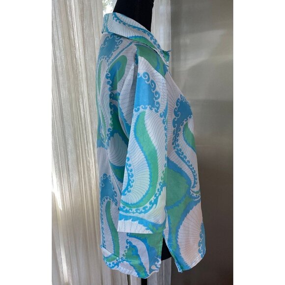 Vintage 70s top, large paisley, retro spring blouse, 3/4 length sleeves, Japan - Picture 6 of 9